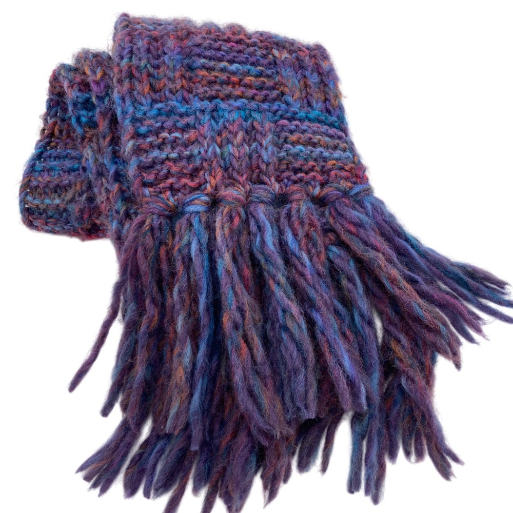 Cappellificio Fiorentino Wool Blend Crosshatch Multicolored Yarn Fringed Scarf
